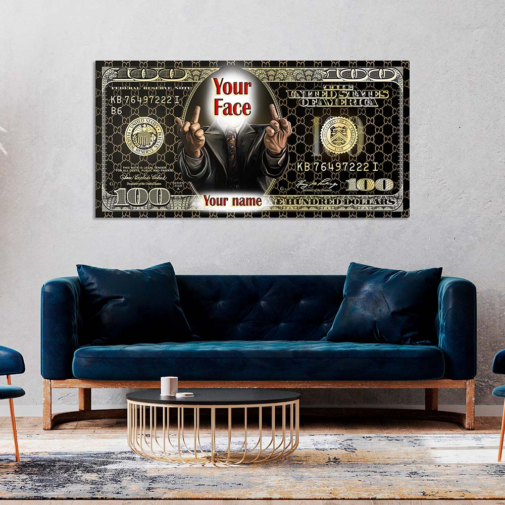 100 Dollar mit Ihrem Foto inspirierender Kunstdruck auf Leinwand