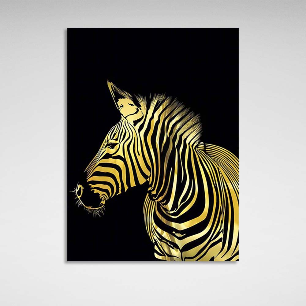 Canvas Wall Art Print Golden zebra on black background