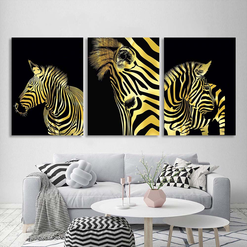 Mehrteiliger Kunstdruck auf Leinwand, Goldenes Zebra