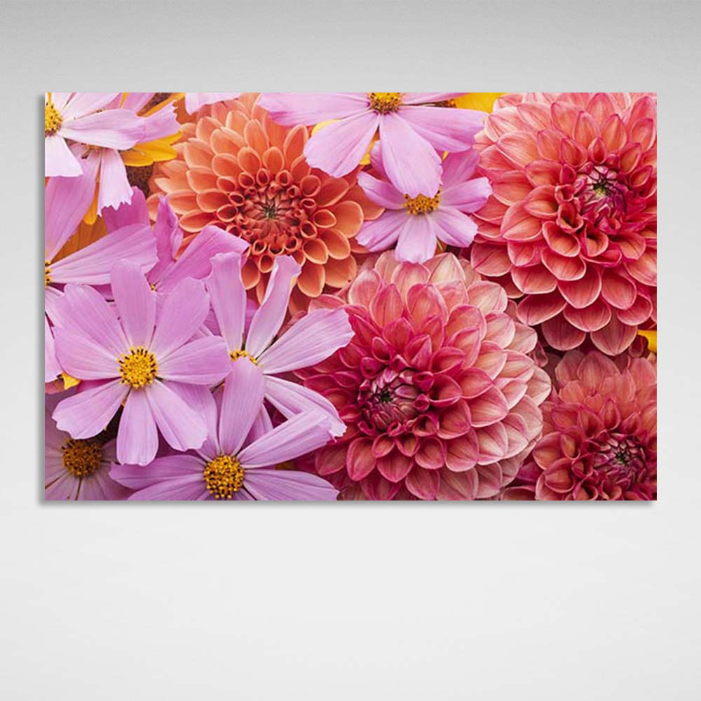 Kunstdruck auf Leinwand, Rosa Dahlien