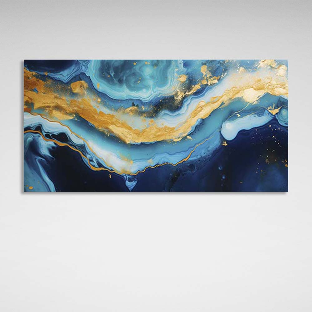 Abstrakter Leinwand-Kunstdruck, blauer Marmor mit Gold