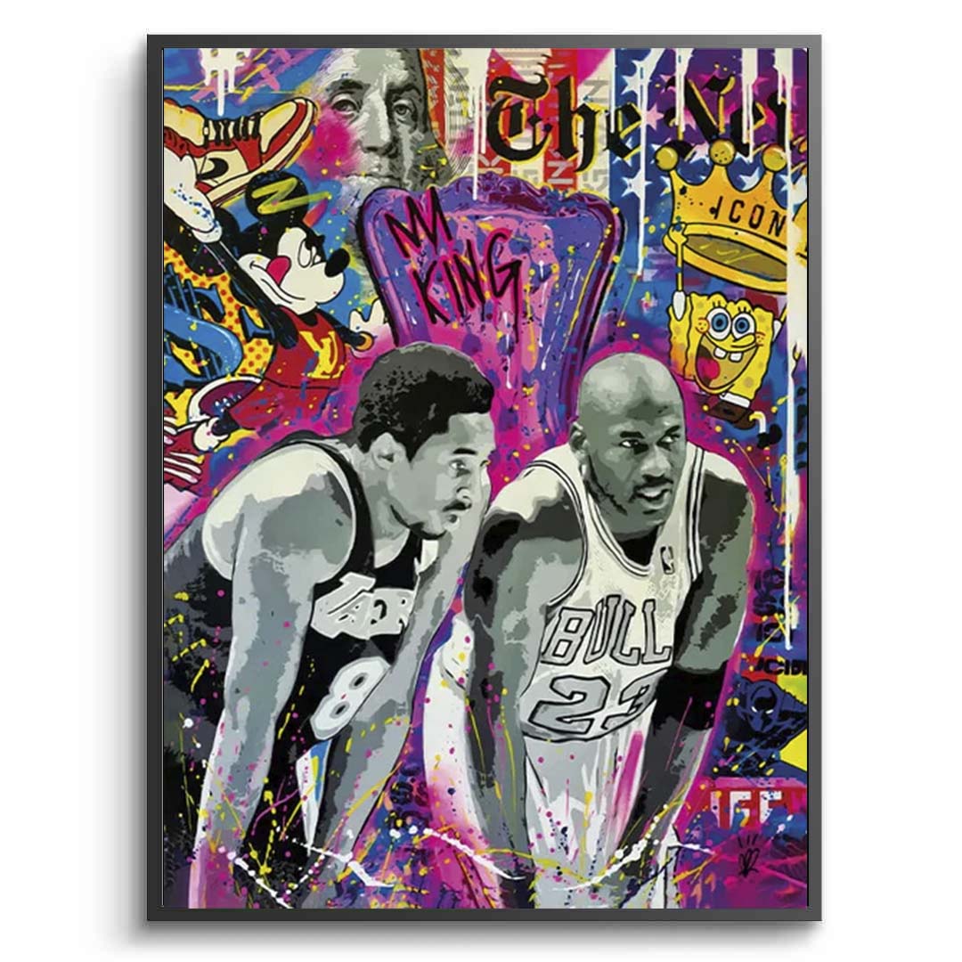 Graffiti-Kunstdruck auf Leinwand mit den Basketballspielern Michael Jordan und Kobe Bryant