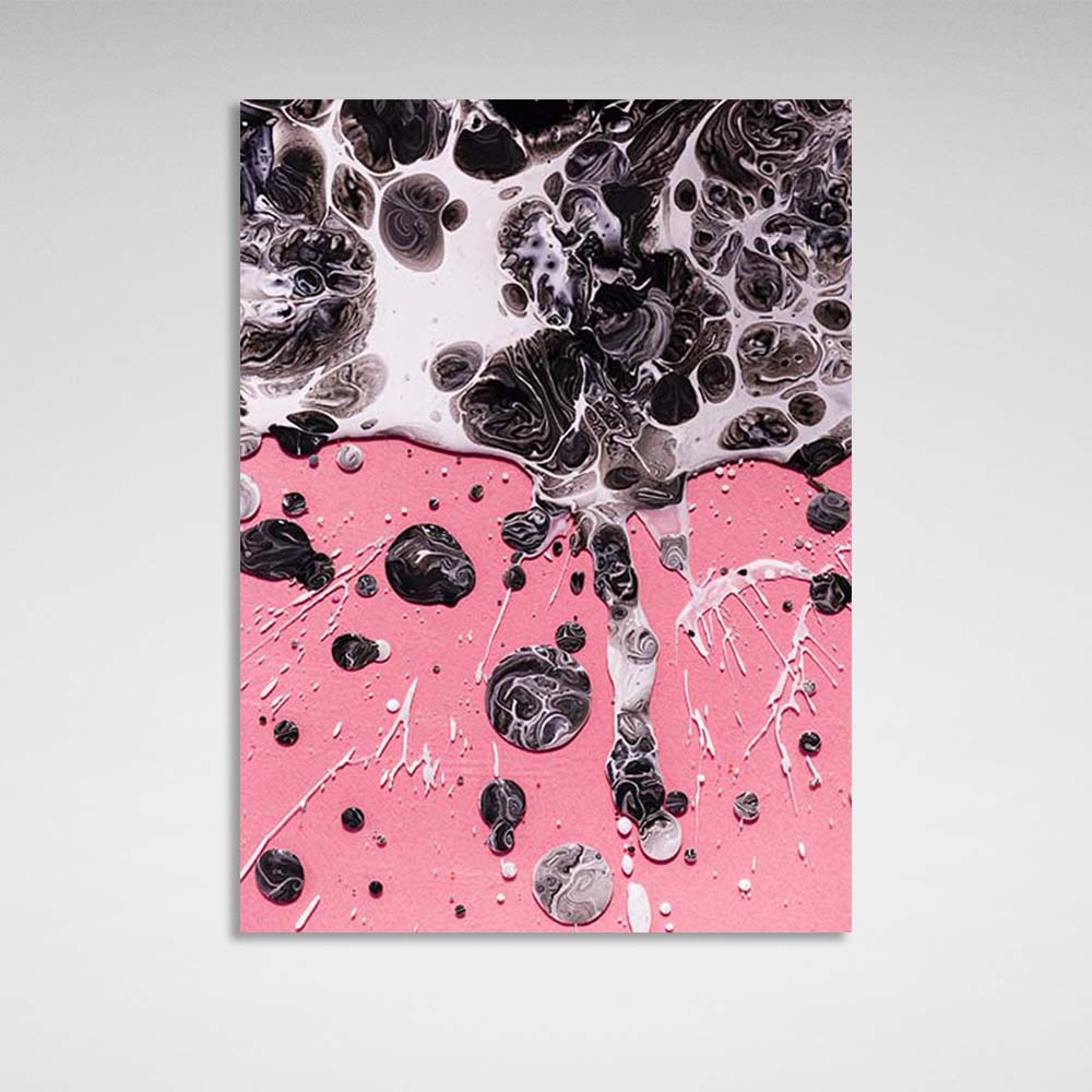 Abstraction Canvas Wall Art Print Spots of liquid bitumen on a pink background