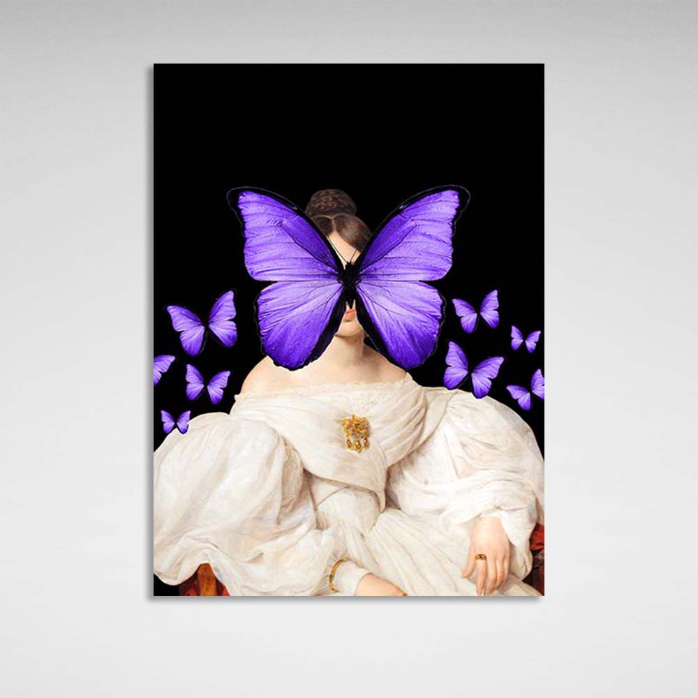 Canvas Wall Art Print Lady with purple butterfly