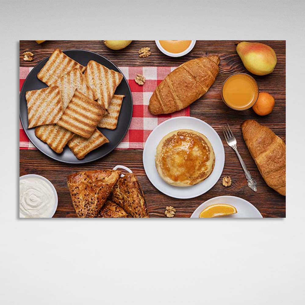 Canvas Wall Art Print For Kitchen Flakes with cookies and pancakes