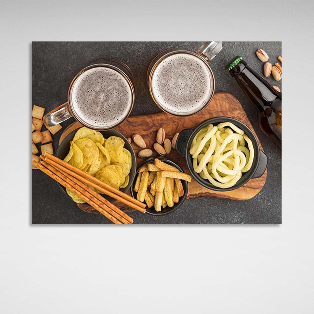 Leinwandbild „Küchensnacks mit Bier“