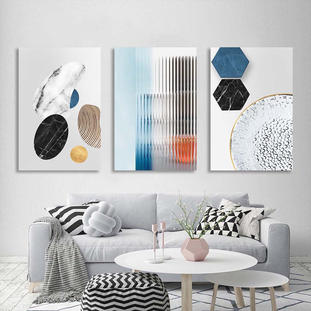 Multi Panel Canvas Wall Art Print Abstraction with geometric marble figures