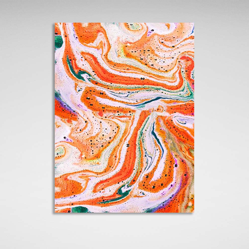 Abstraction Canvas Wall Art Print White-orange acrylic paint splashes