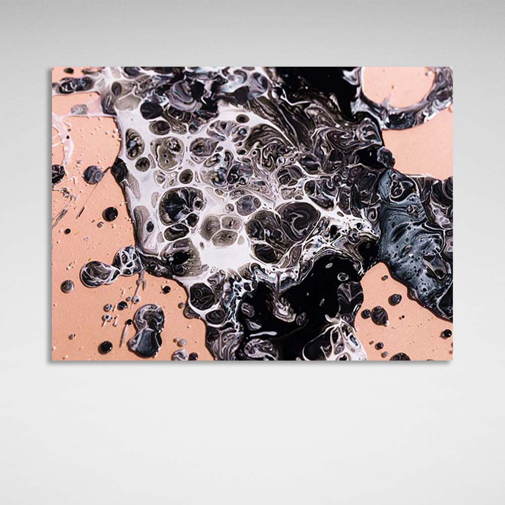 Abstraction Canvas Wall Art Print Liquid bitumen on a beige background