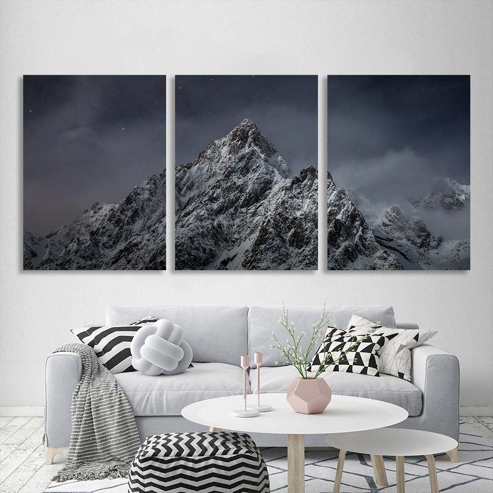 Multi Panel Canvas Wall Art Print Mountain peak on the background of the starry sky