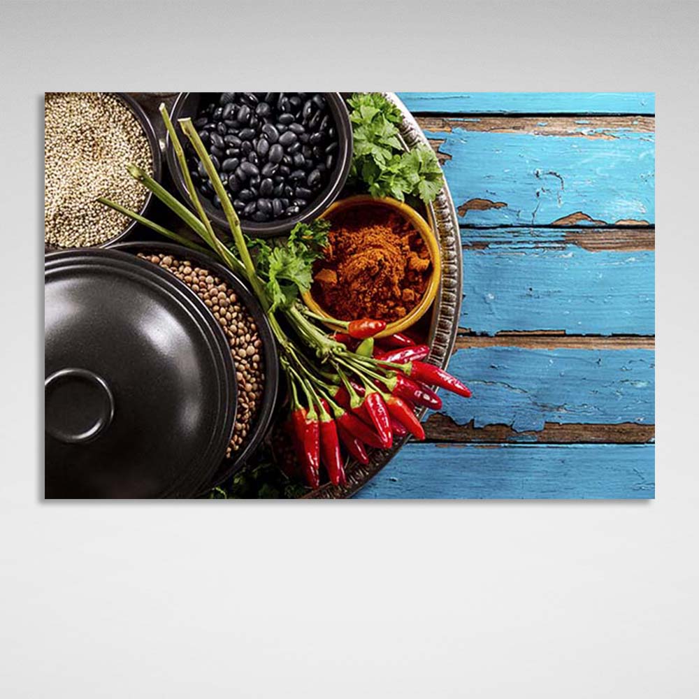 Canvas Wall Art Print For Kitchen Cereals with curry