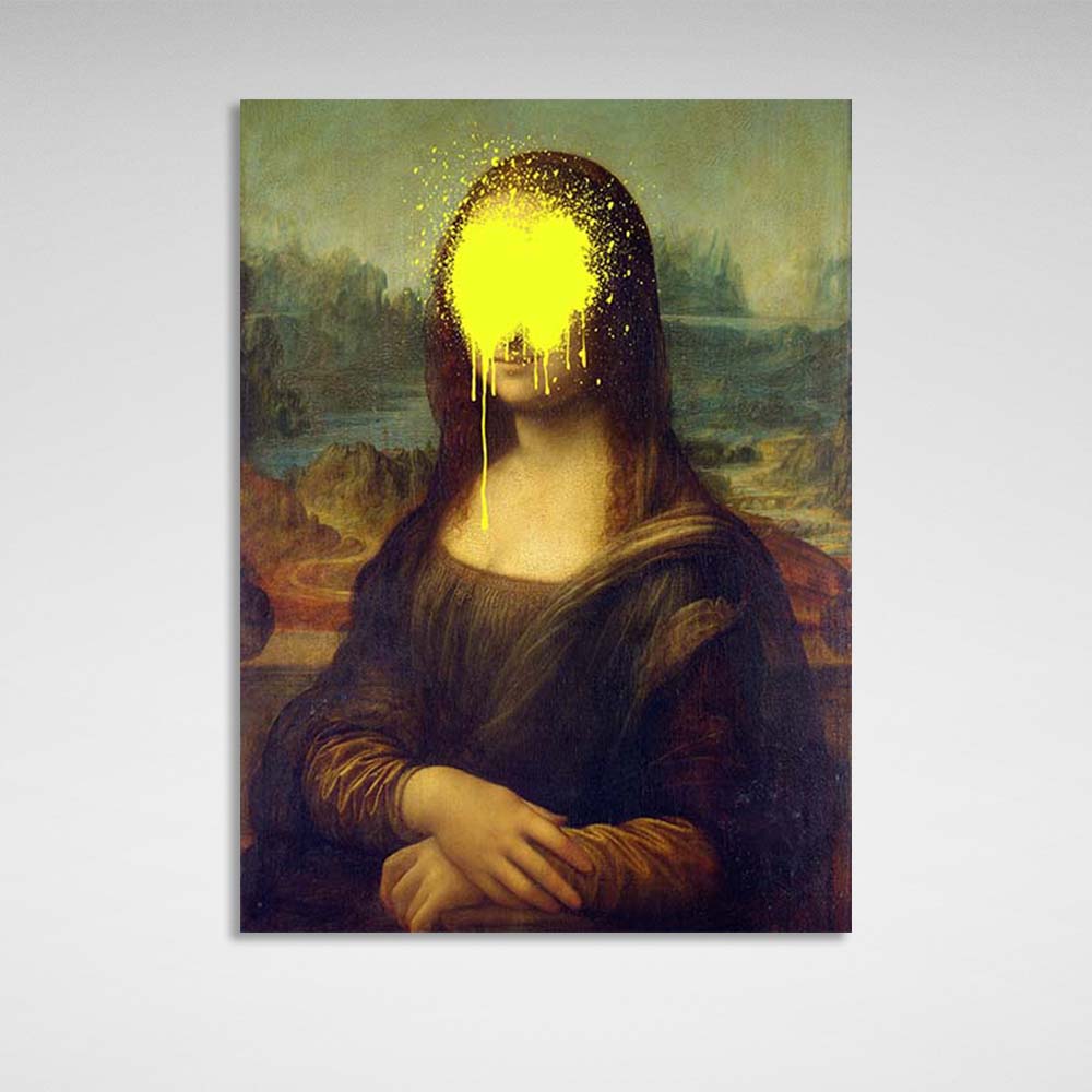 Kunstdruck auf Leinwand, Mona Lisa mit gelber Farbe im Gesicht