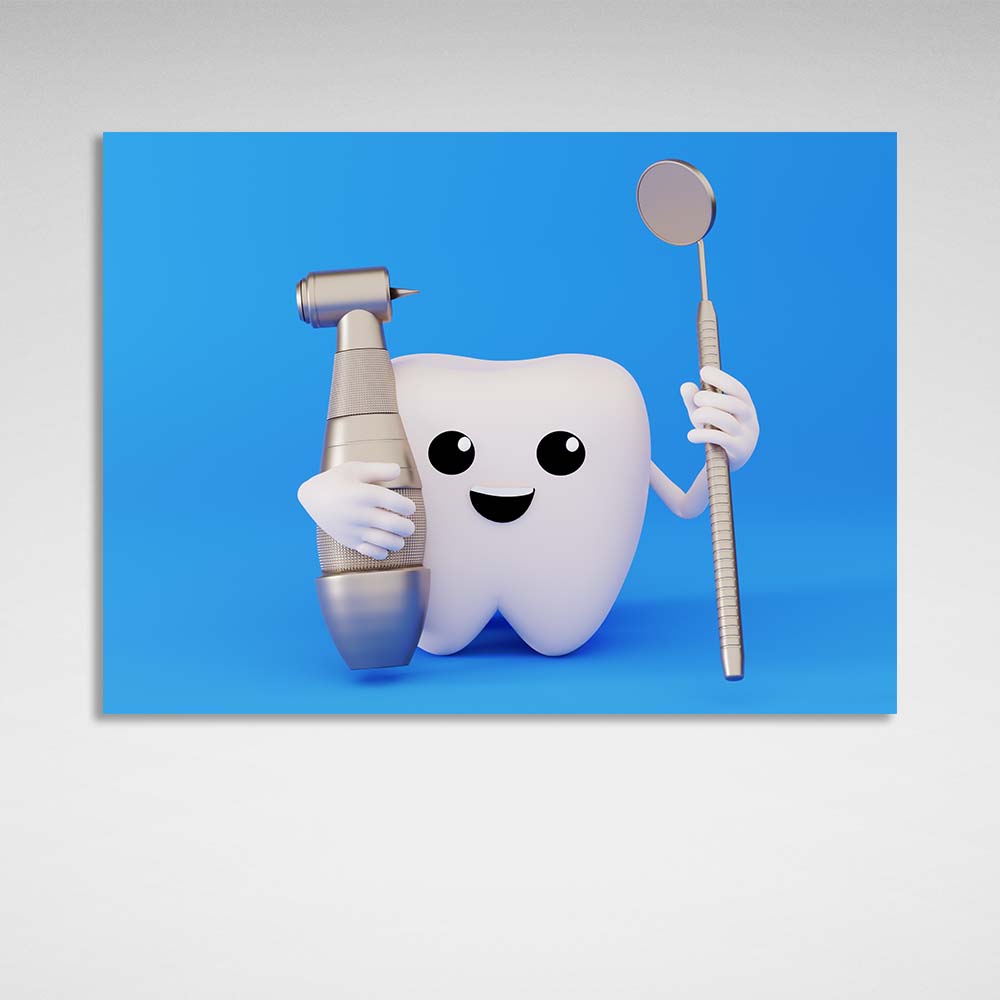 For dentistry tooth with instruments on a blue background Canvas Wall Art Print