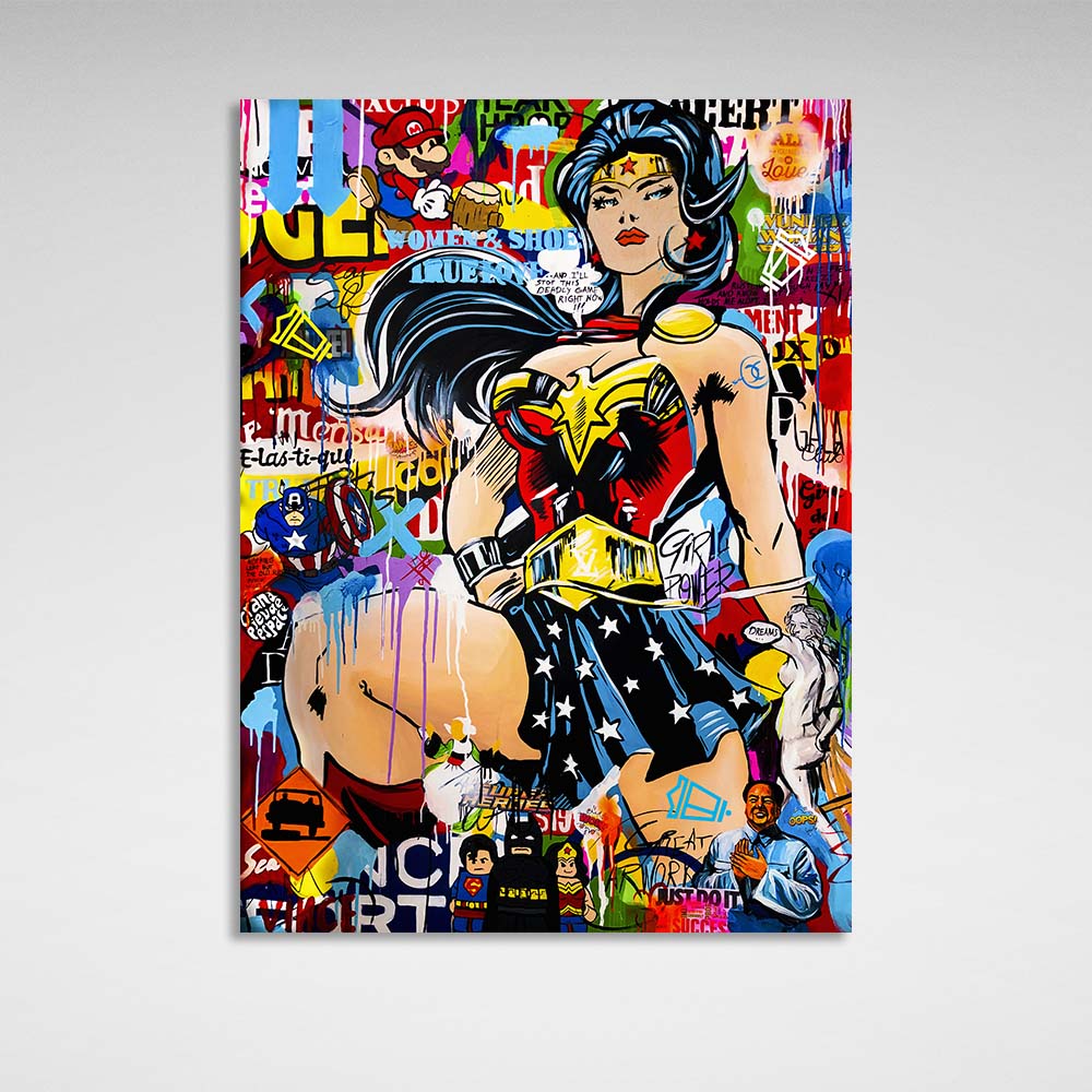 Pop-Art-Kunstdruck „Wonder Woman“ auf Leinwand, Wanddekoration