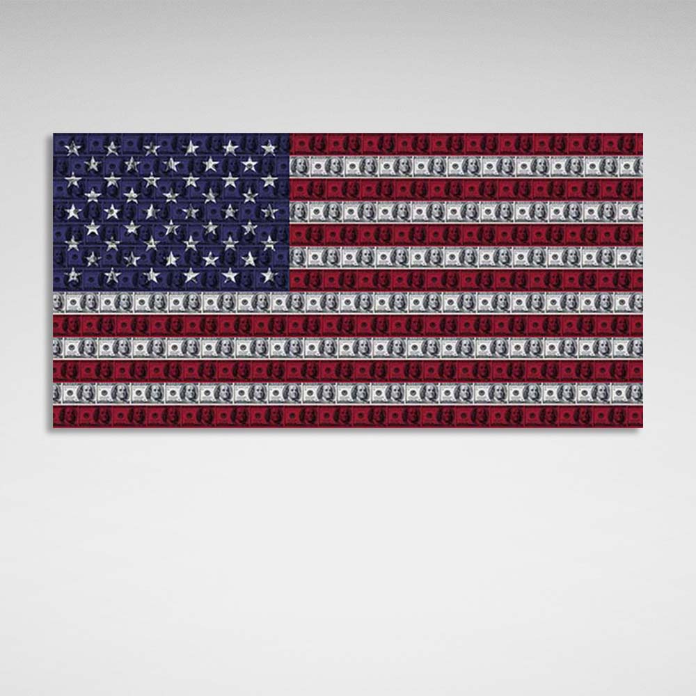 Inspirierender Kunstdruck auf Leinwand, amerikanische Dollarflagge