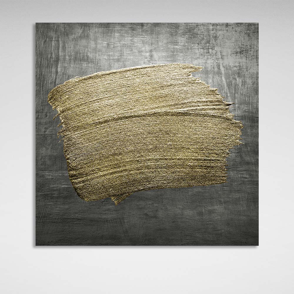 Golden strokes against a grey wall Abstraction Canvas Wall Art Print