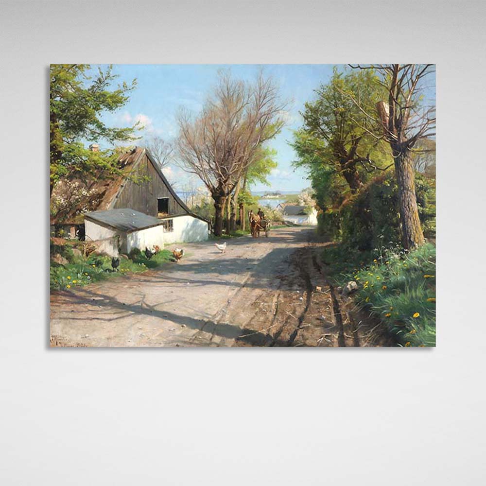 Peter Mørk Monsted Spring morning in the village, overlooking Roskilde Fjord Reproduction Canvas Wall Art Print