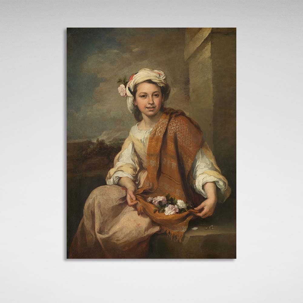 Reproduktion „Mädchen mit Blumen“ von Bartolomé Esteban Murillo, Reproduktion auf Leinwand, Kunstdruck