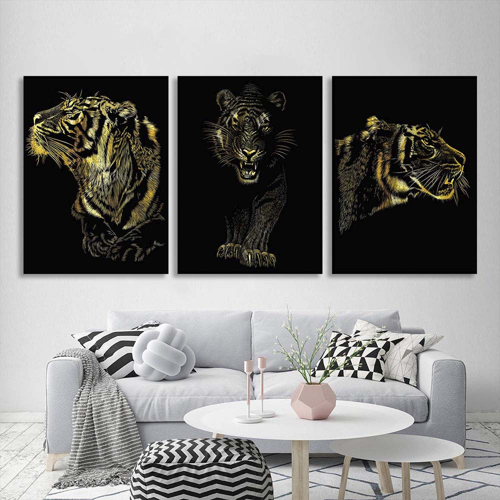 Kunstdruck auf Leinwand, mehrteilig, Goldener Tiger