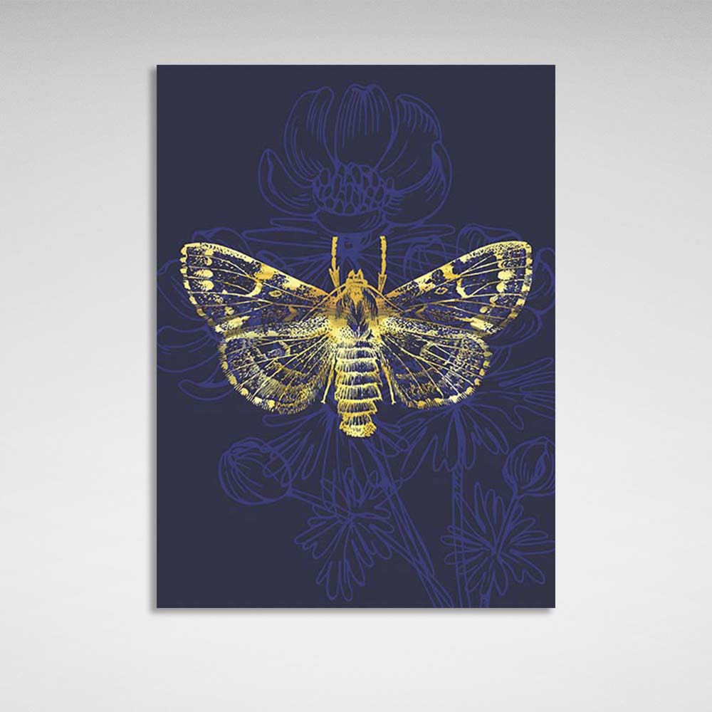 Canvas Wall Art Print Golden moth on dark blue background