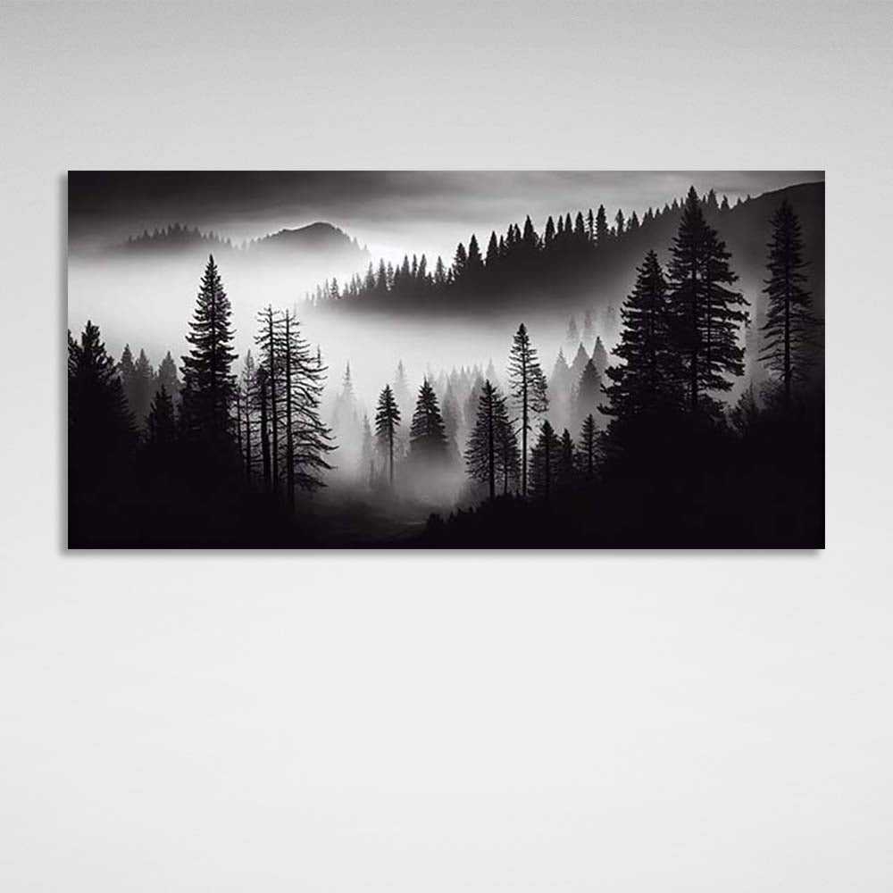 Canvas Wall Art Print Fog in a pine forest