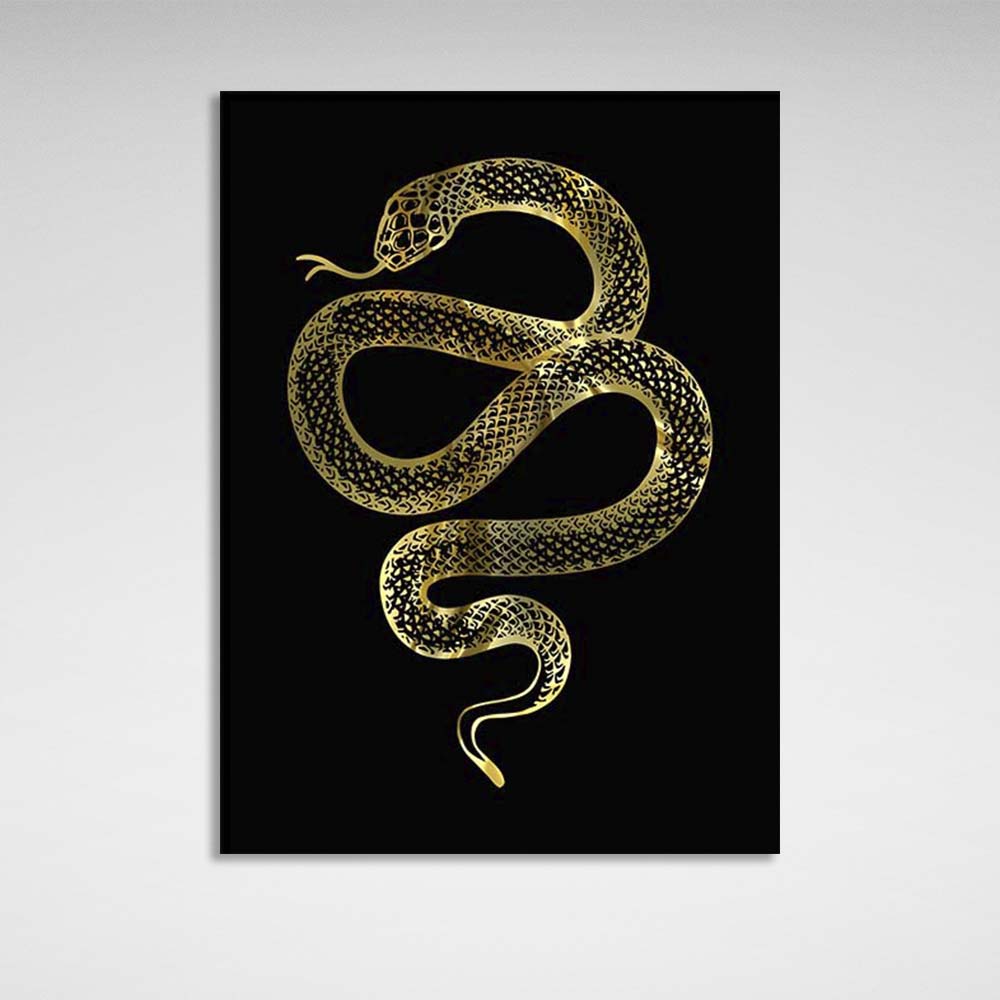 Canvas Wall Art Print Golden snake on black background