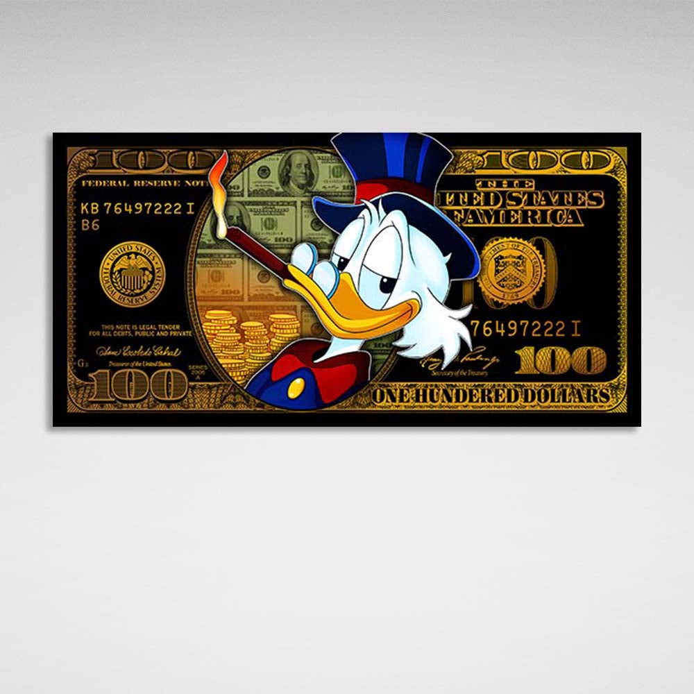 Black dollar scrooge Motivational Canvas Wall Art Print