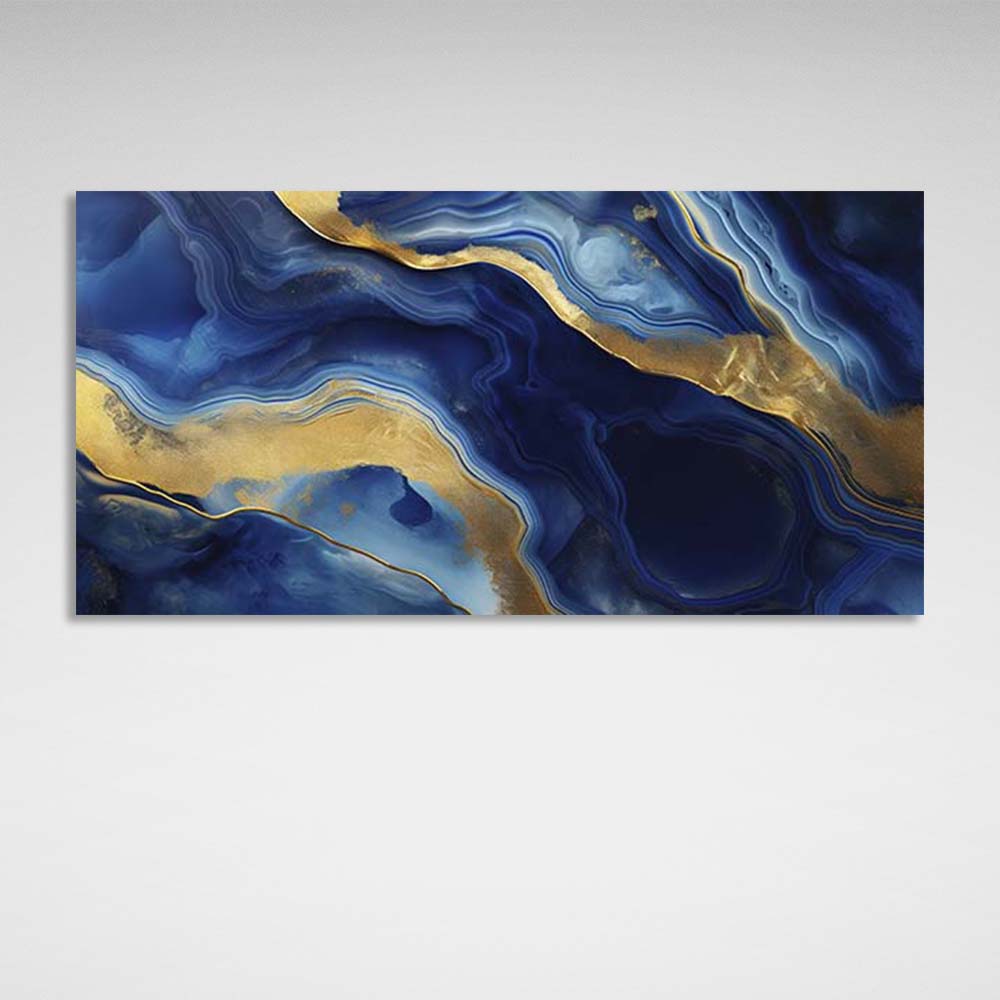 Abstrakter Leinwand-Kunstdruck, tiefblauer Marmor mit Gold