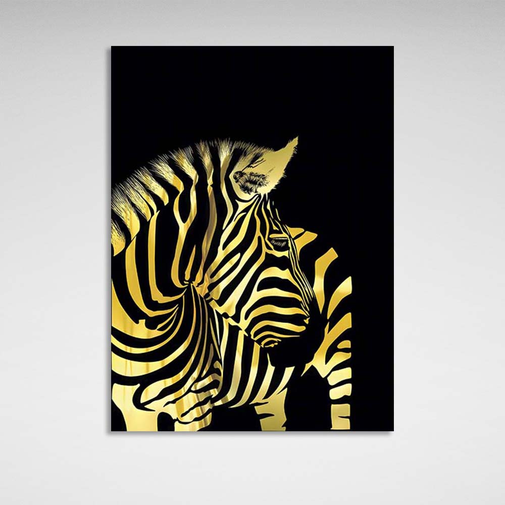 Leinwandbild Goldenes Zebra 2 auf schwarzem Hintergrund