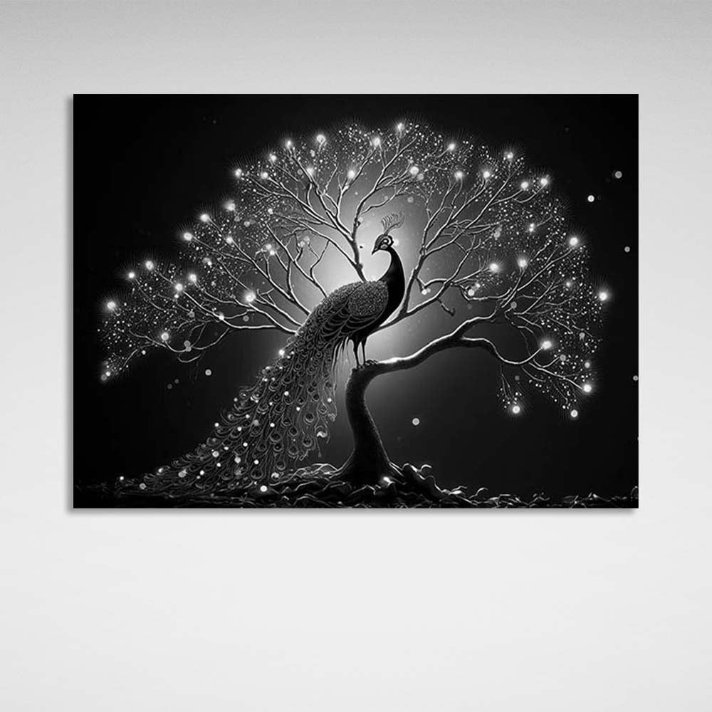 Peacock black and white Canvas Wall Art Print