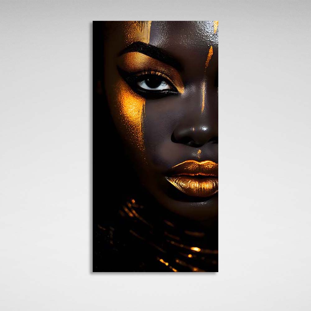 Canvas Wall Art Print Dark-skinned girl with golden makeup