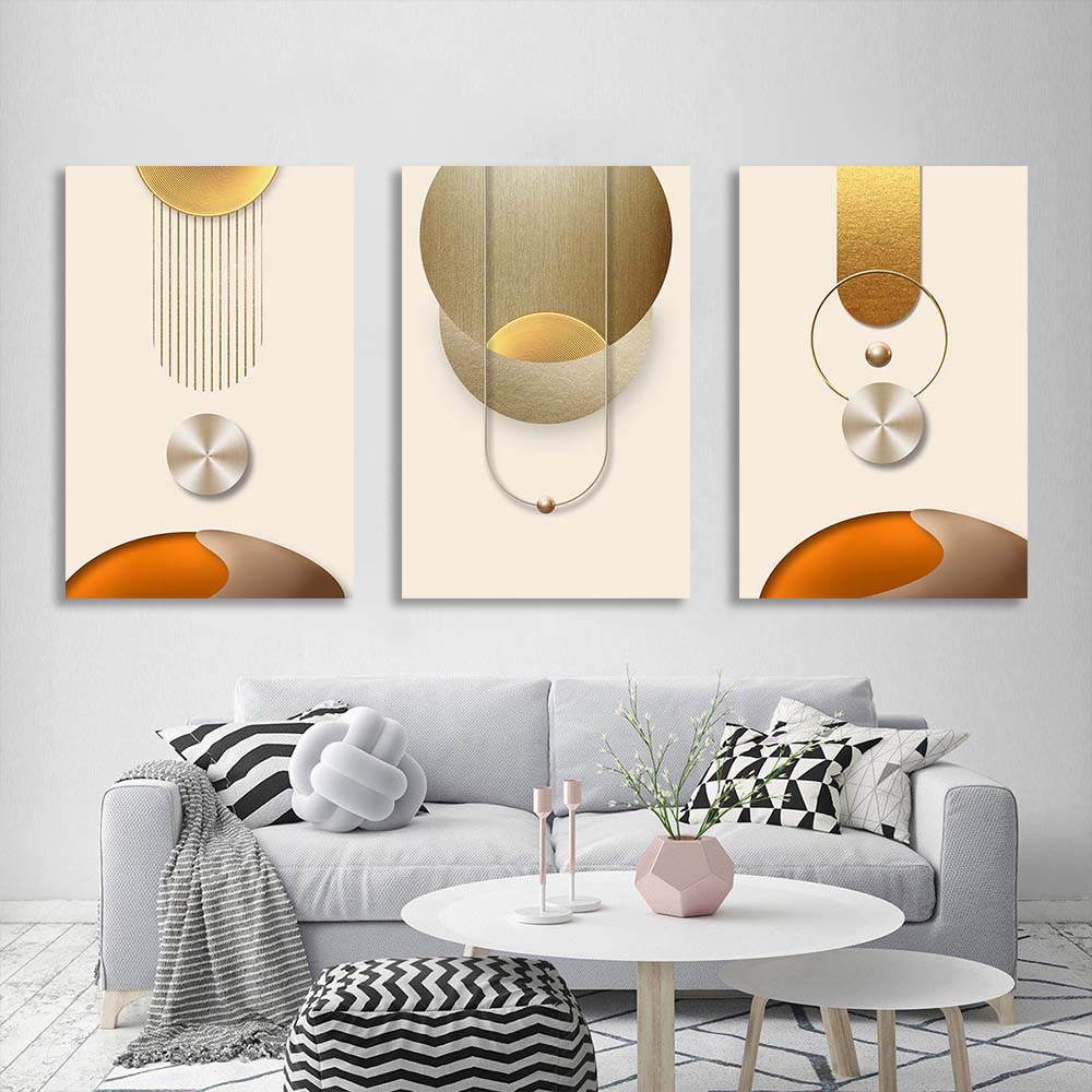 Multi Panel Canvas Wall Art Print Abstraction of disks in beige colors