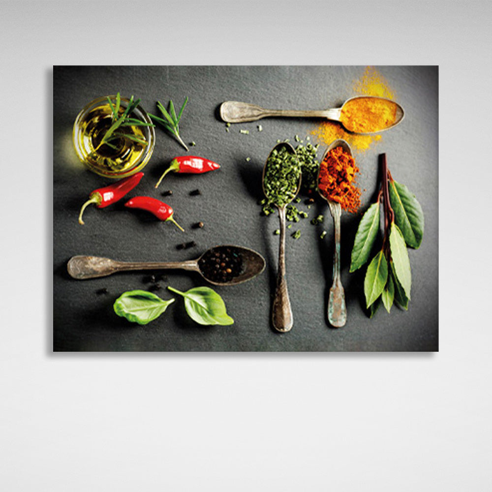 4 spoons with spices Canvas Wall Art Print For Kitchen