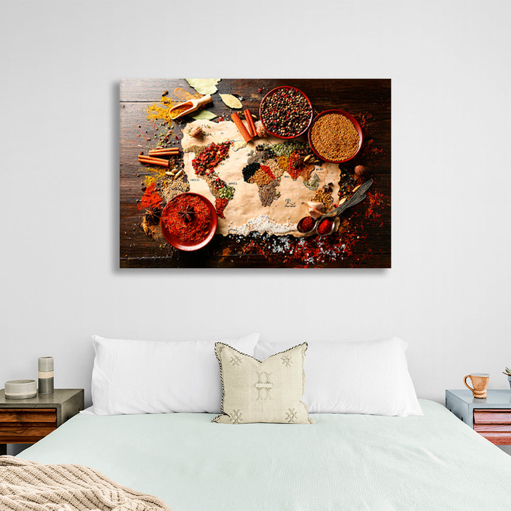 Spices on the brownstone table Canvas Wall Art Print For Kitchen