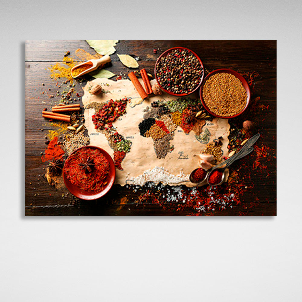 Spices on the brownstone table Canvas Wall Art Print For Kitchen