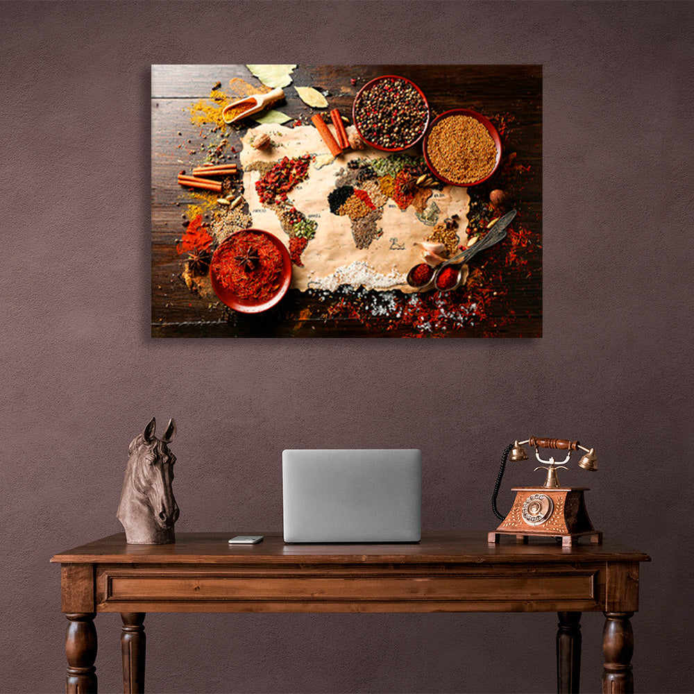 Spices on the brownstone table Canvas Wall Art Print For Kitchen