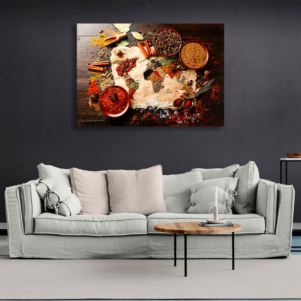 Spices on the brownstone table Canvas Wall Art Print For Kitchen