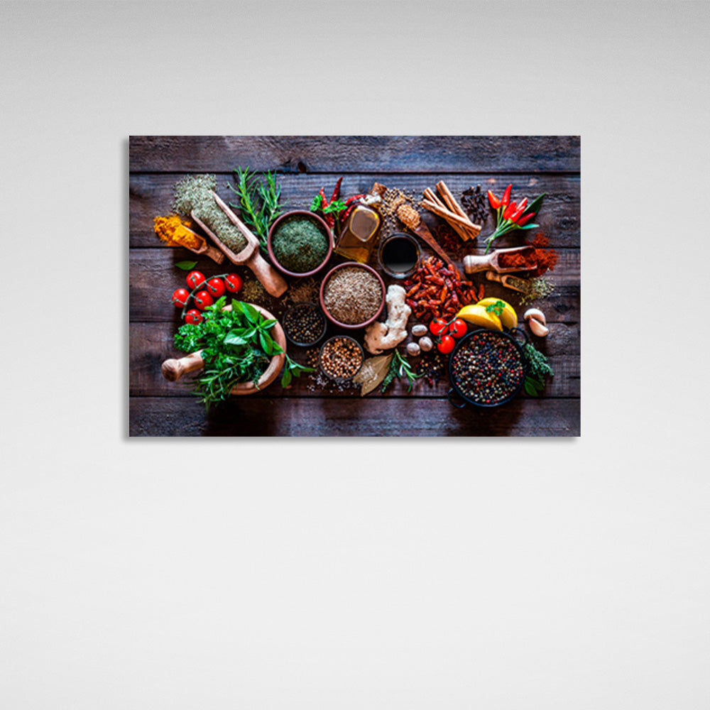 Spices on a dark table Canvas Wall Art Print For Kitchen