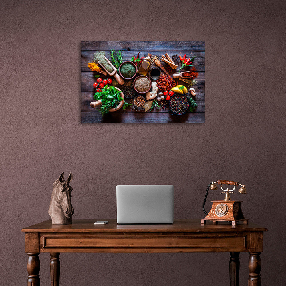 Spices on a dark table Canvas Wall Art Print For Kitchen