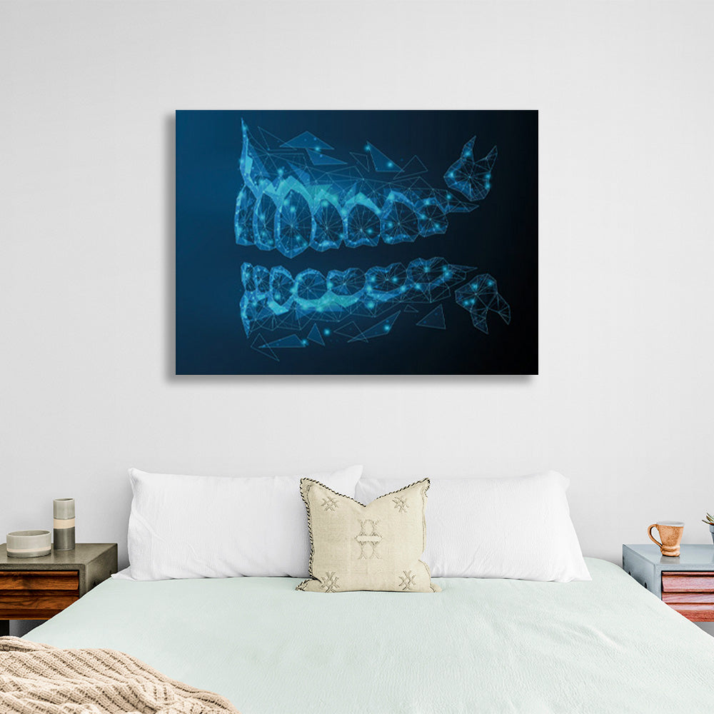 Teeth on a blue background Canvas Wall Art Print