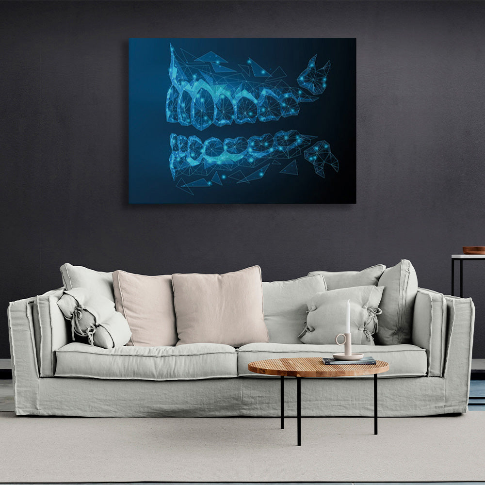 Teeth on a blue background Canvas Wall Art Print