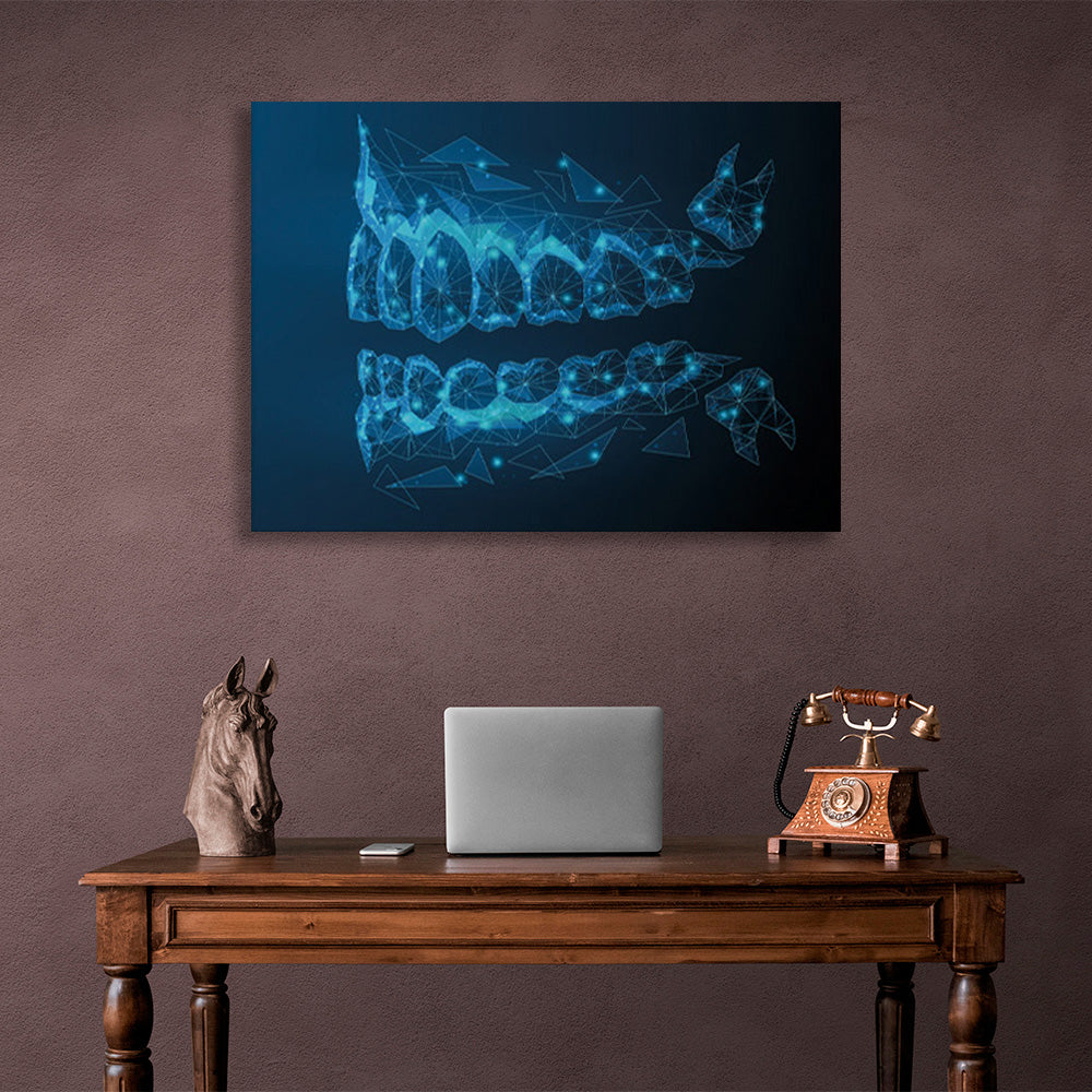 Teeth on a blue background Canvas Wall Art Print