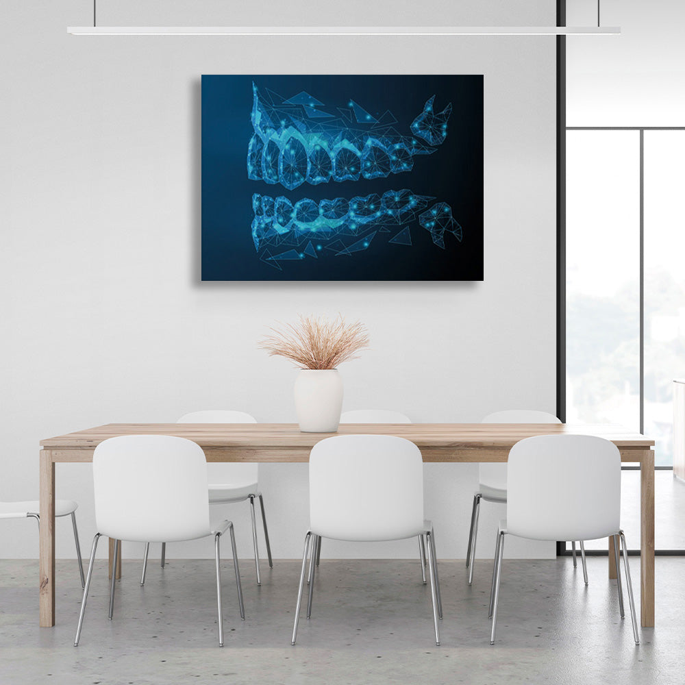 Teeth on a blue background Canvas Wall Art Print