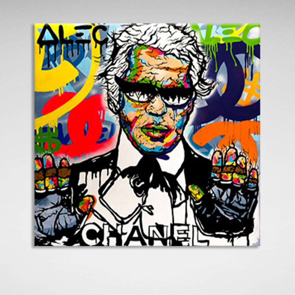 Graffiti of a man with "chanel" on it Canvas Wall Art Print