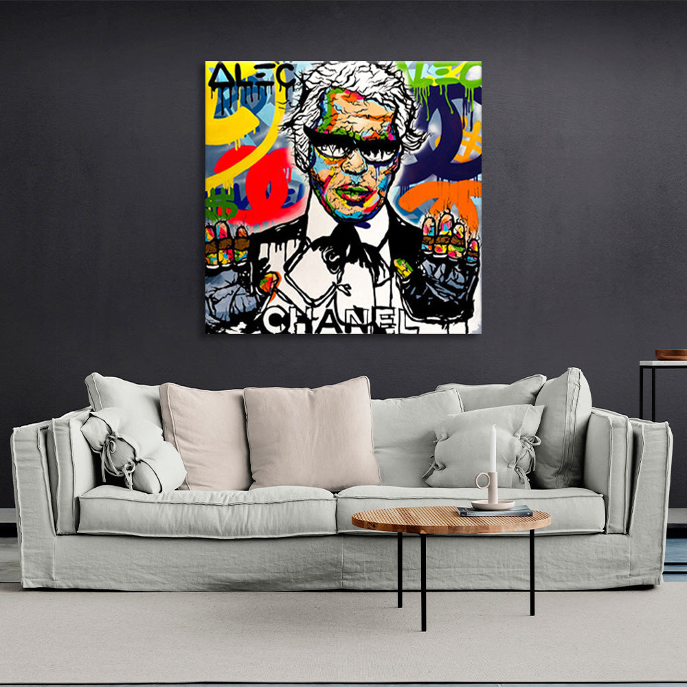 Graffiti of a man with "chanel" on it Canvas Wall Art Print