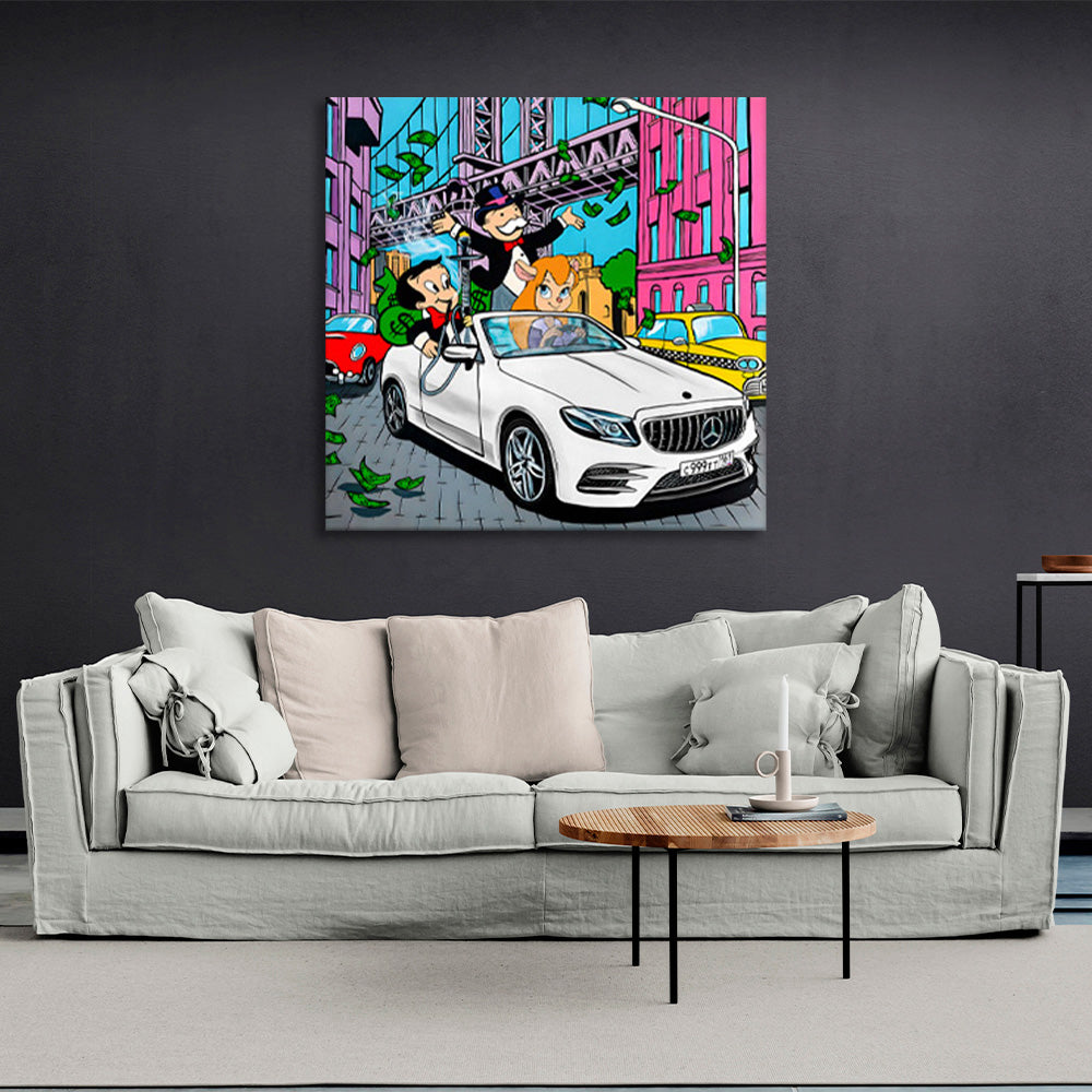 Kunstdruck auf Leinwand, Motiv: „Monopoly – Der Mann im Auto“