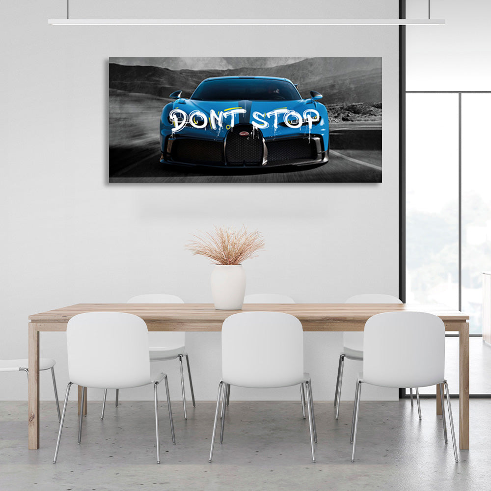 Bugatti blue car on gray roads Canvas Wall Art Print