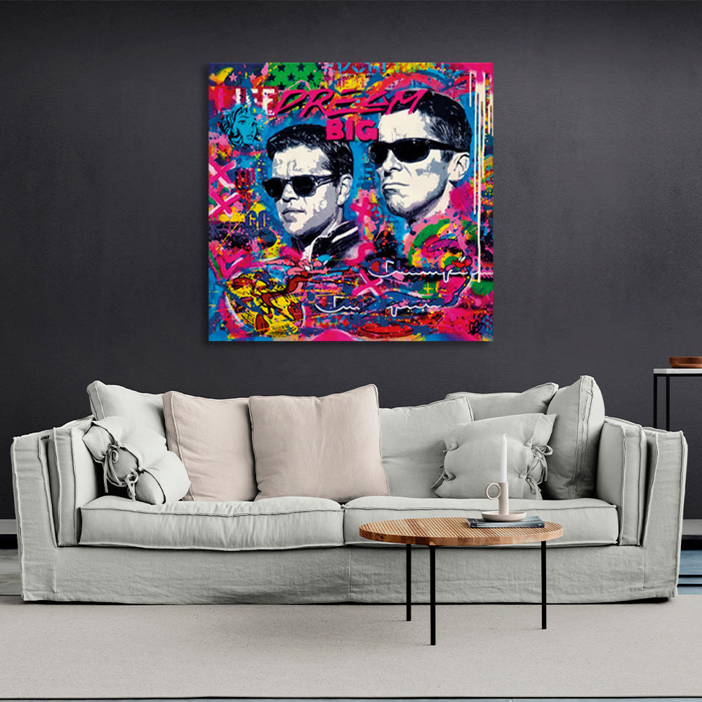 Two men in graffiti style Canvas Wall Art Print