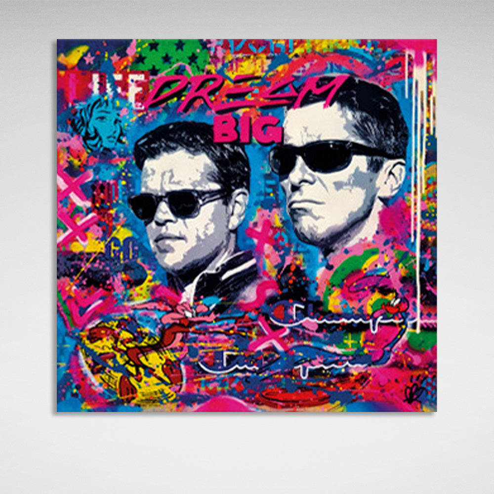 Two men in graffiti style Canvas Wall Art Print