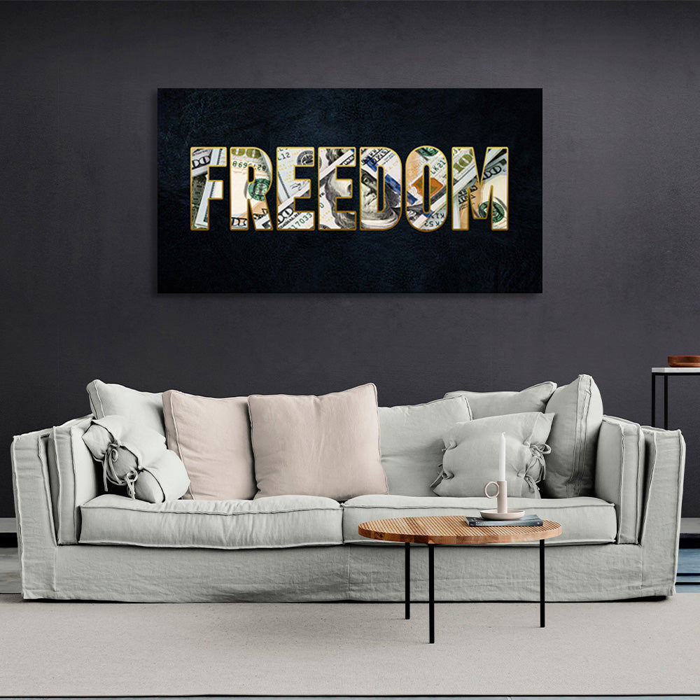 FREEDOM auf dunkelblauem Hintergrund Motivierender Leinwand-Kunstdruck